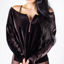 Load image into Gallery viewer, Chocolate Dream Velvet Off The Shoulder Sweater
